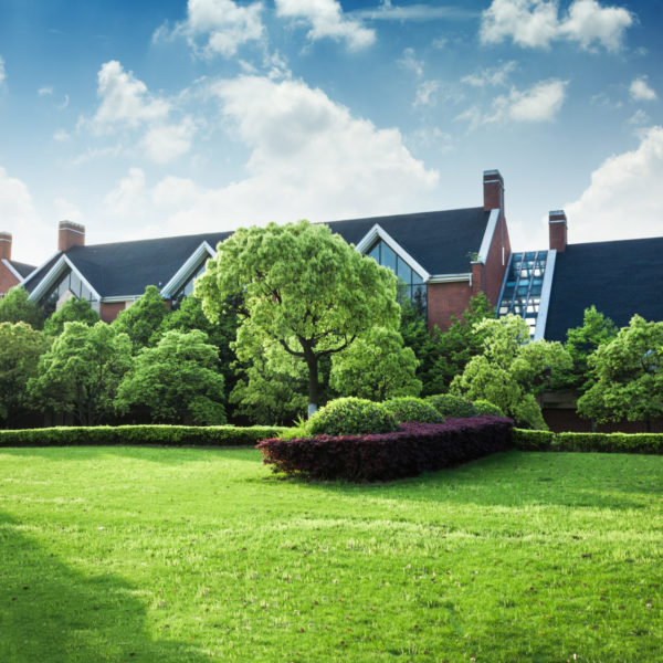 Gartenanlage vor Häuser